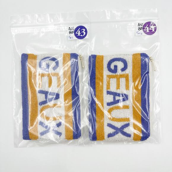 LSU GEAUX Tigers Beaded Coin Purse HARPER Privacy Pouch Purple Gold White NEW - Picture 7 of 7